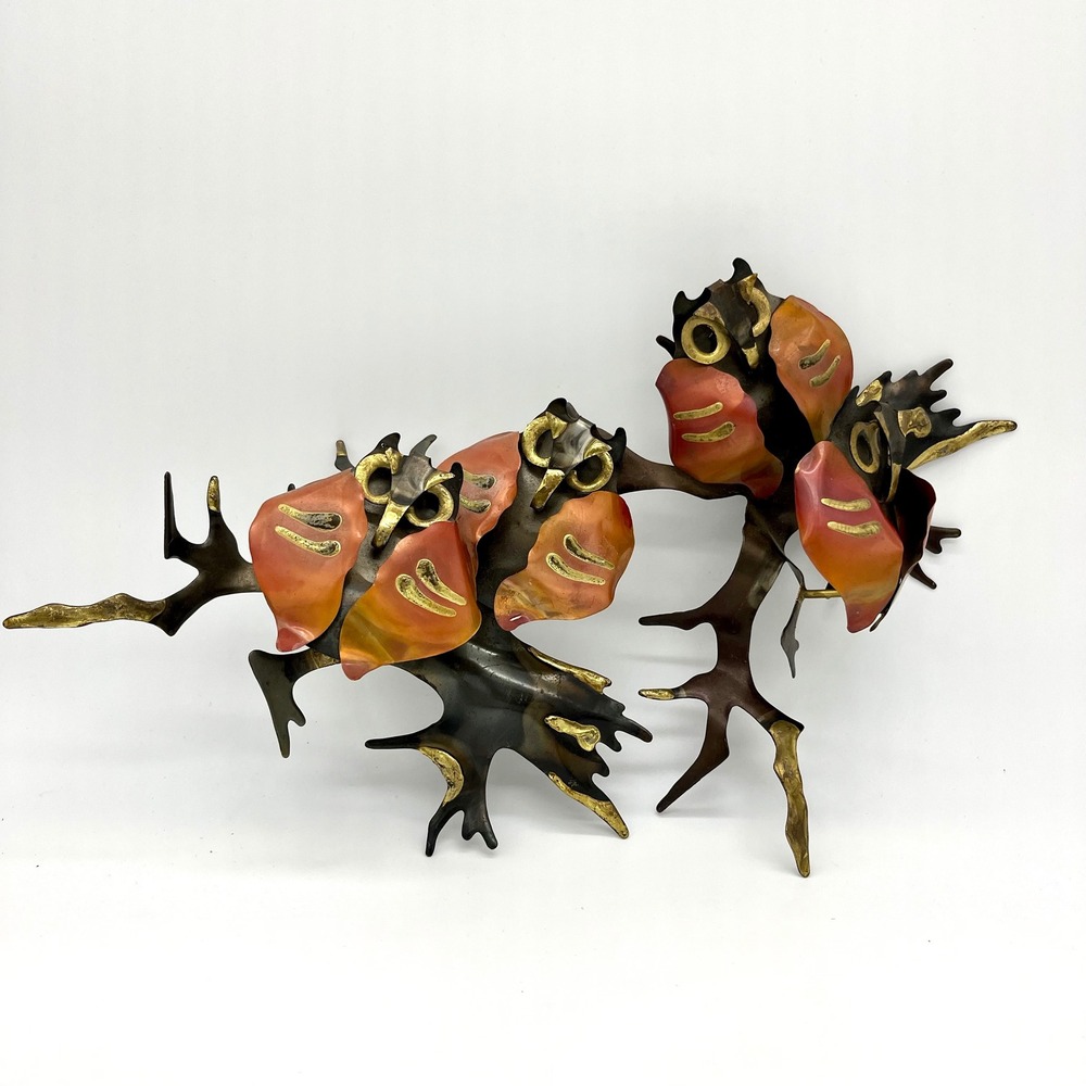 Mid Century Owl Wall Art Sculptures Metal Copper Brass Bird Decor MCM Brutalist‎